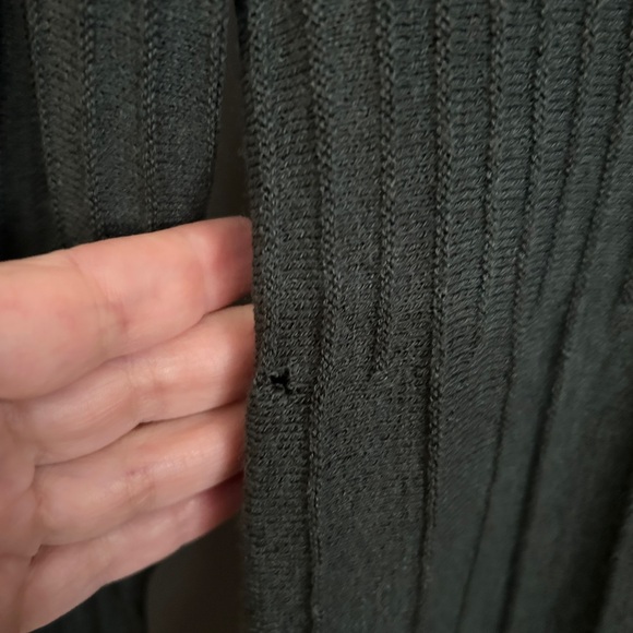 FLAW Eileen Fisher Petite 100% Wool Ribbed Dress 3/4 Sleeve Forest Green - Picture 6 of 9